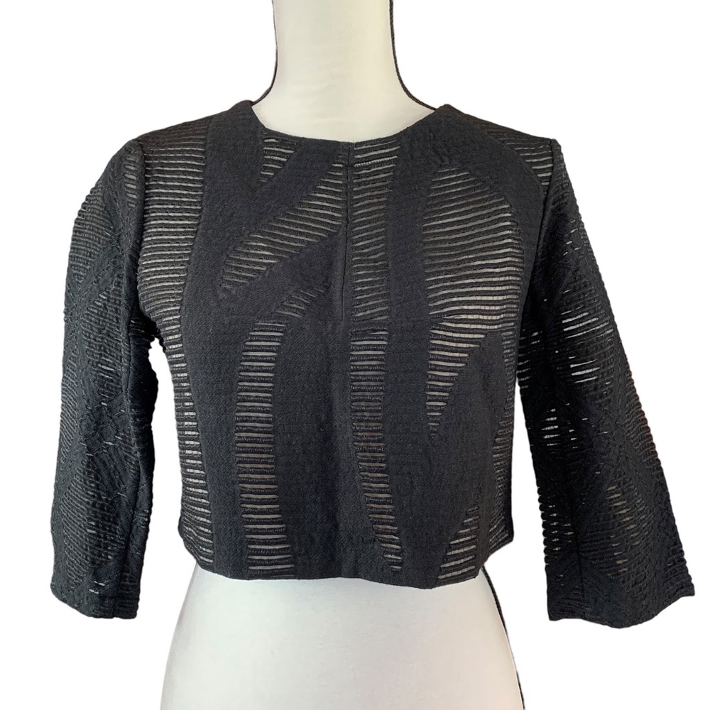 Tibi Cropped Wool Blend Sheer Panel Button Back B… - image 1